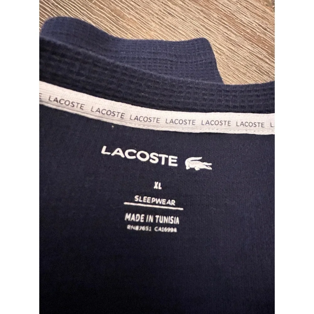 Lacoste Thermal‎ Shirt Mens XL Navy Blue Waffle Knit Sleepwear Set 2 Long Sleeve